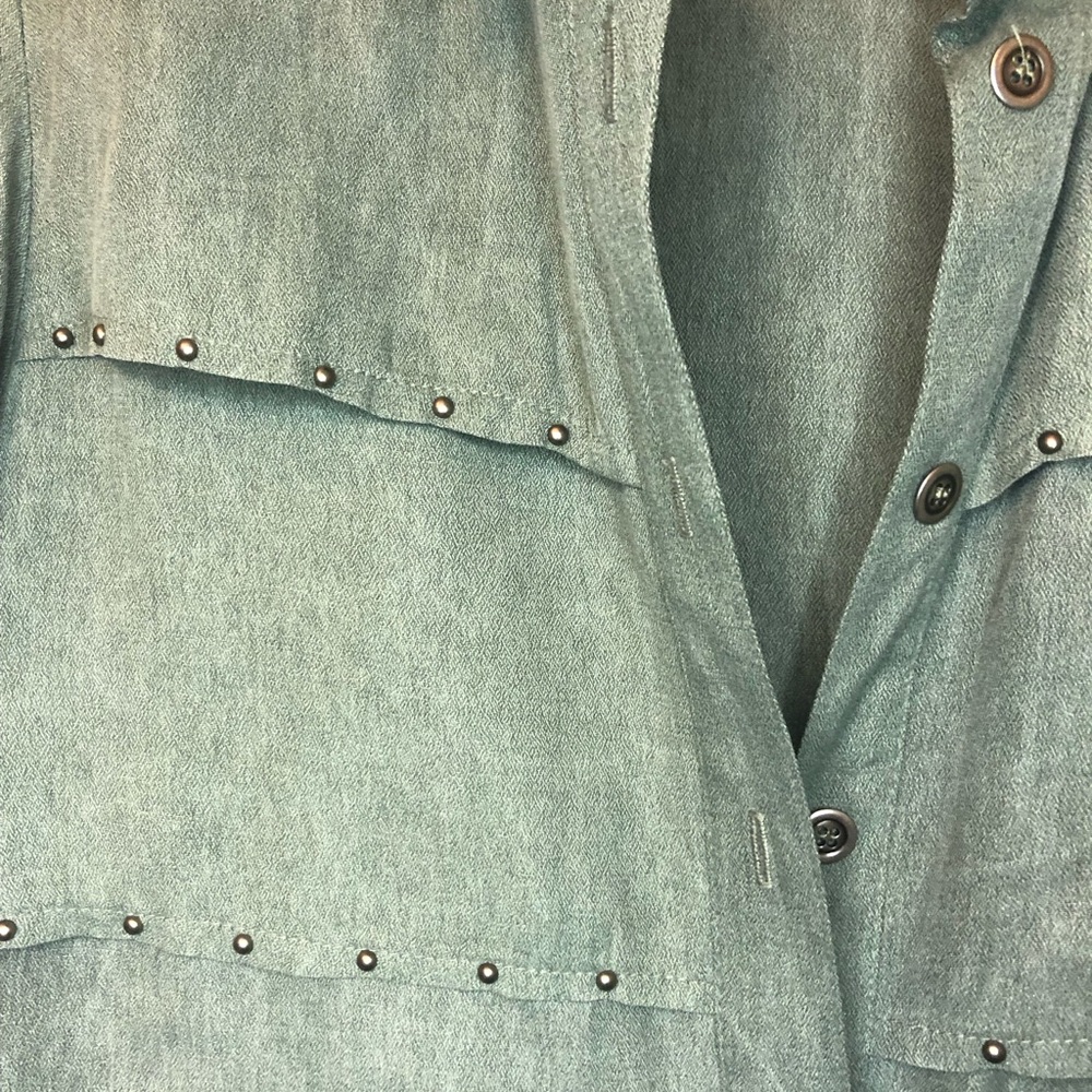 vintage 80s green studded button up blouse